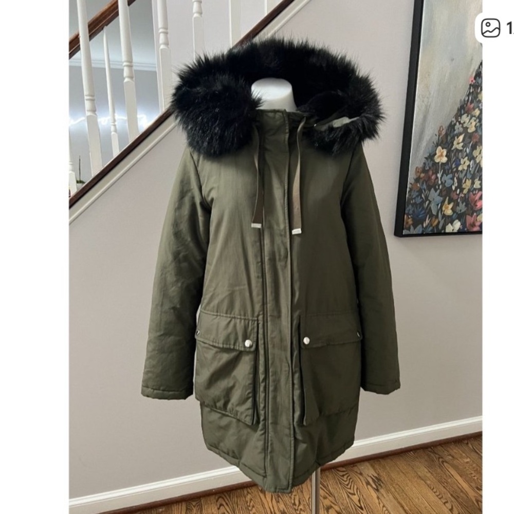 Zara Puffer Jacket with Black Fur Trim